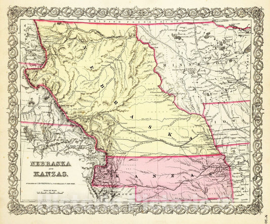 Nebraska and Kansas - Railroad Map, 1856 - Historical Map Print