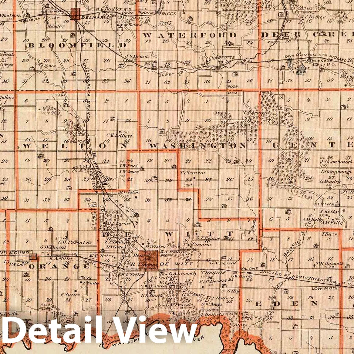 Clinton County, Iowa - Railroad Map, 1875 - Historical Map Reproduction