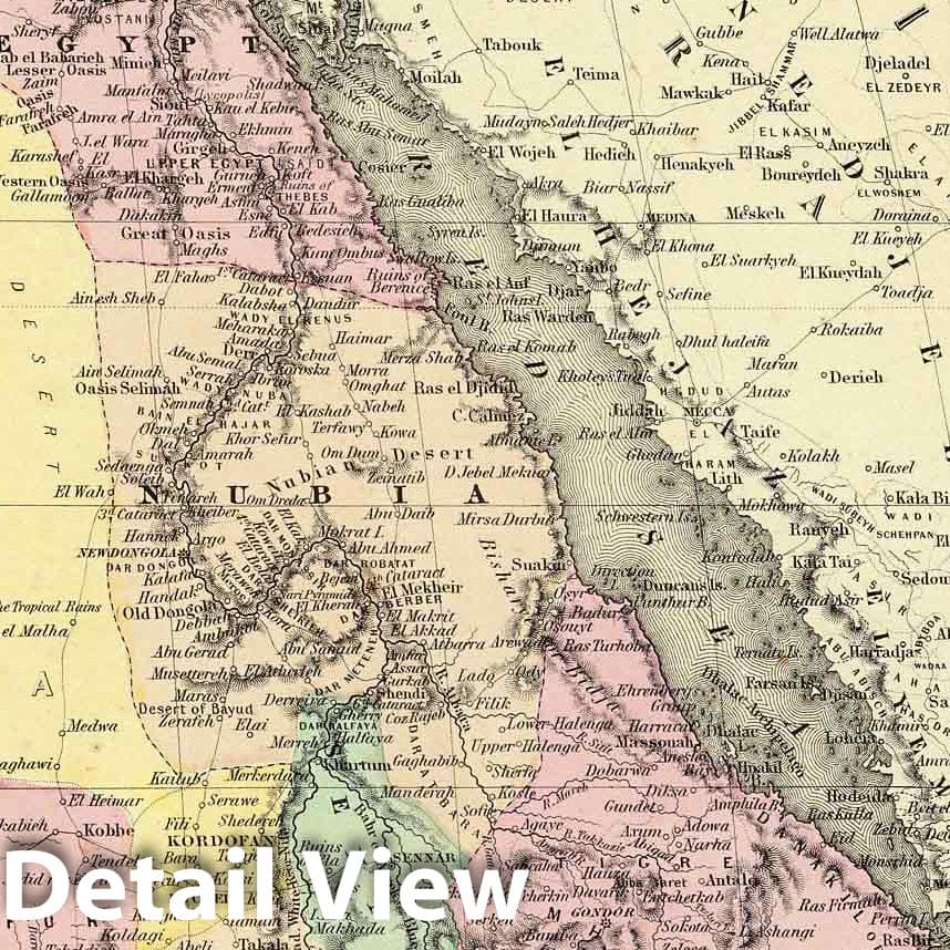 Northeastern Africa and Nile Delta - Physical Map, 1856 - Historical Map Print