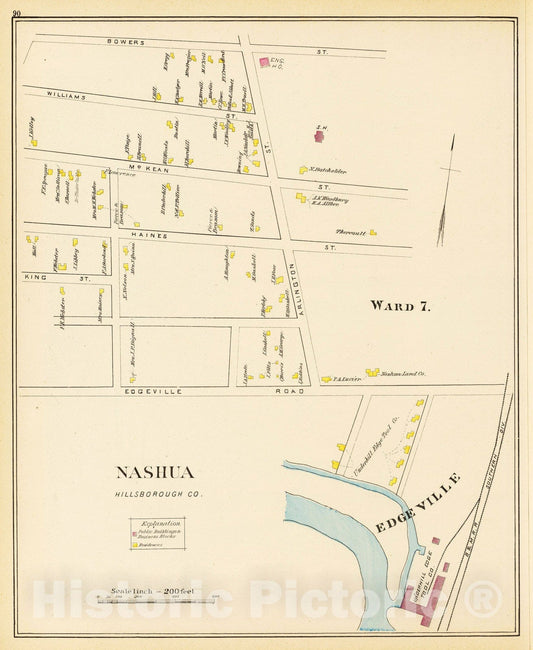 Historic Map : 1892 Nashua, Ward 7, Edgeville. - Vintage Wall Art
