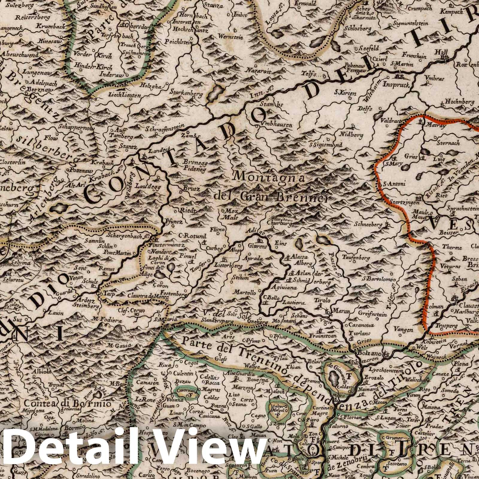 Tyrol with Bishoprics of Trent and Brixen - 1696 Historical Map Print