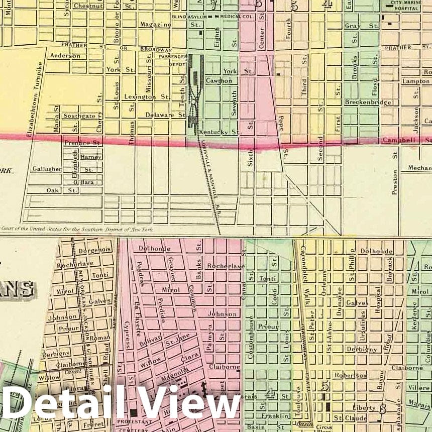 Louisville, Kentucky and New Orleans, Louisiana - Physical Map, 1856
