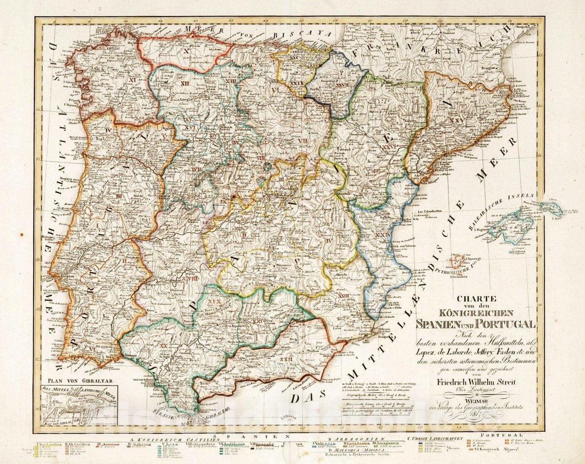 Historic Map : 1817 XXVI. Kingdoms of Spain and Portugal. - Vintage Wall Art