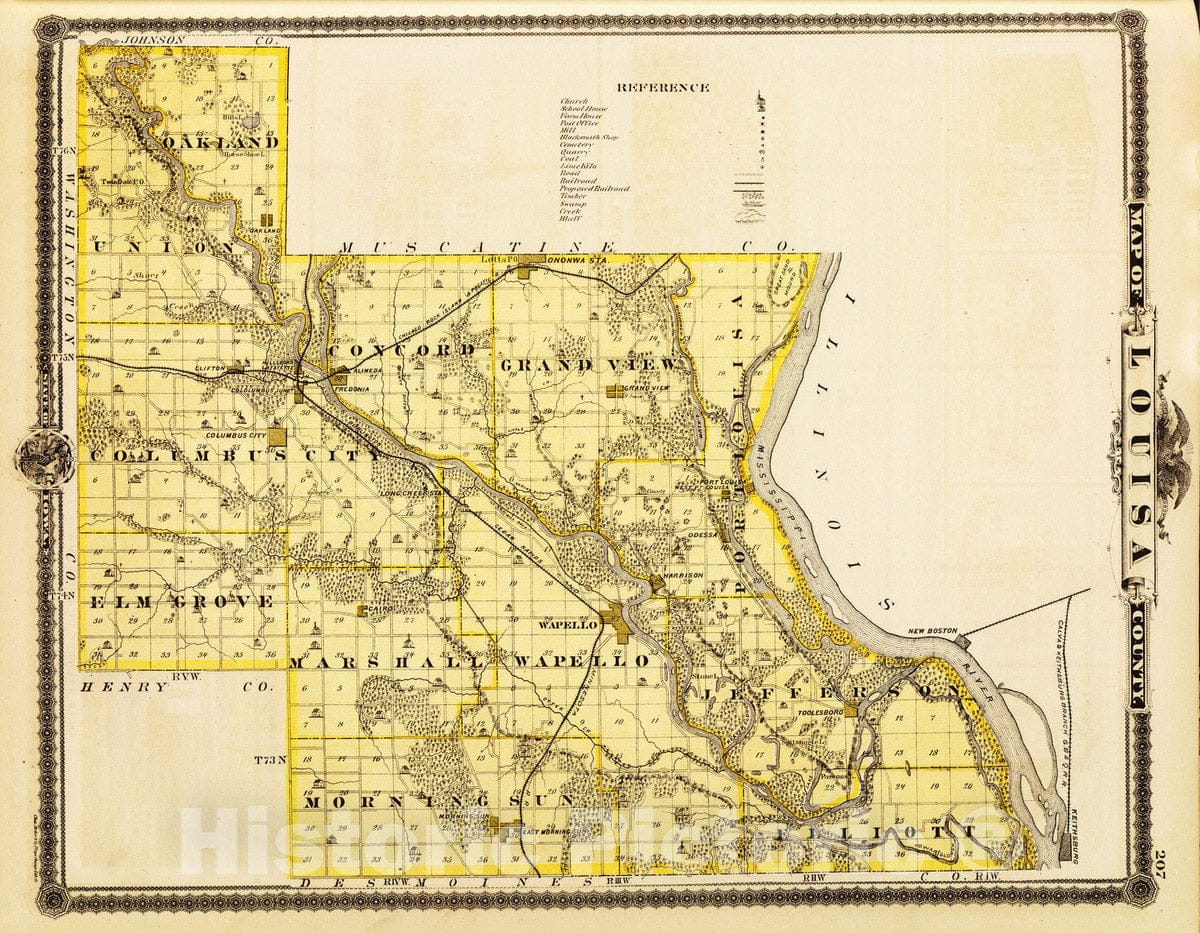 Historic Map : 1875 Map of Louisa County, State of Iowa. - Vintage Wall Art