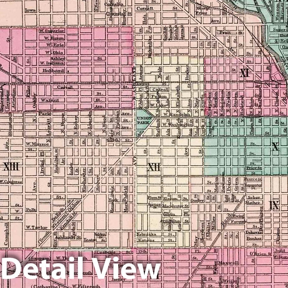 Chicago, Illinois - Railroad Map, 1873 - Gray's Atlas Historical Map Print