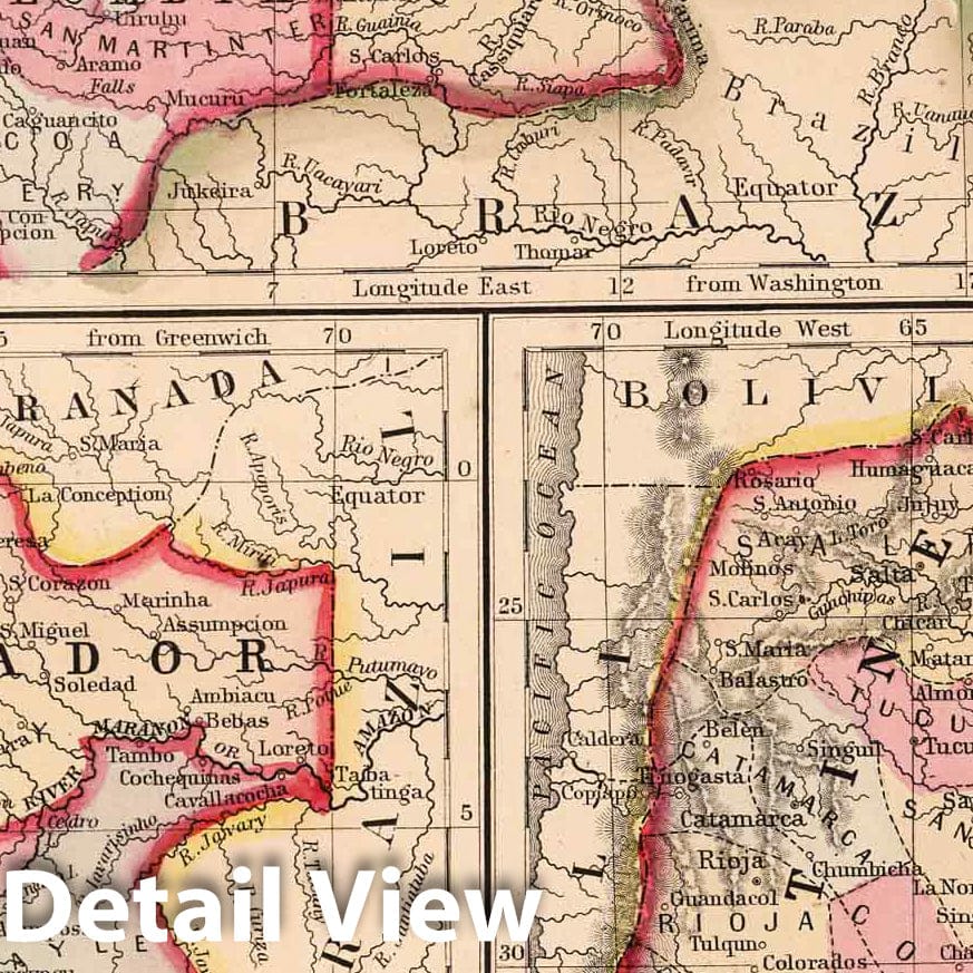 New Granada, Venezuela, and Guiana, 1868 - Historical Map Print