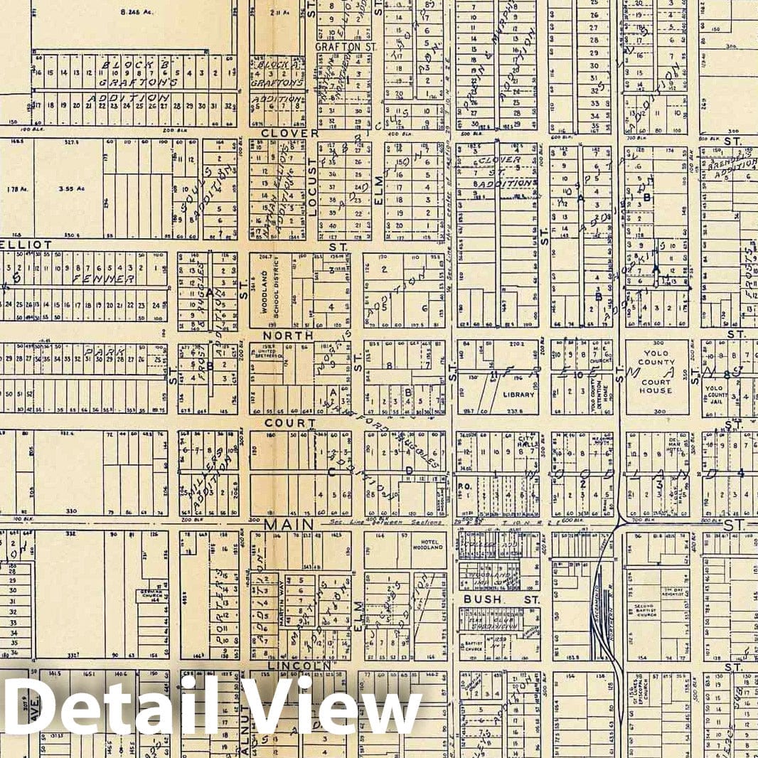 Woodland, Yolo County, California - Roads, 1938 Historical Map Print