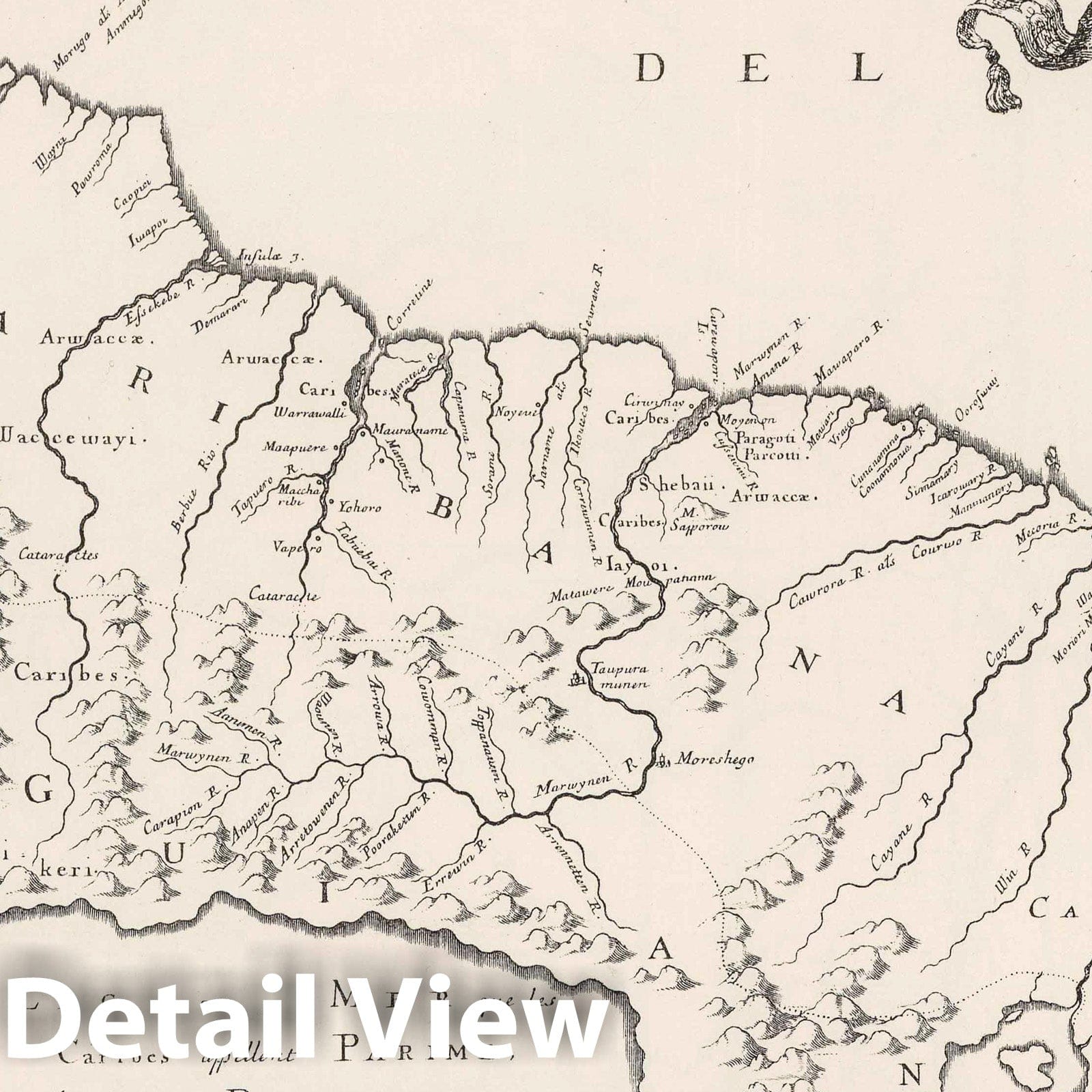 Guyana and Orinoco-Essequibo Region - Route Map, 1656 - Historical Map Print