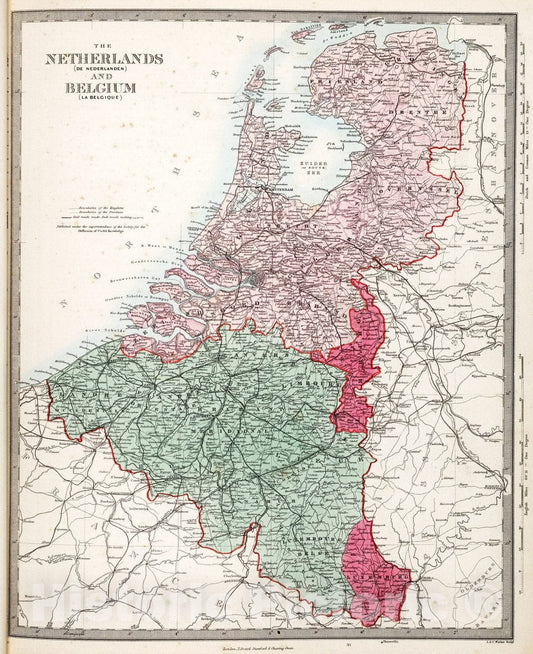 Historic Map : 1865 Netherlands and Belgium. - Vintage Wall Art