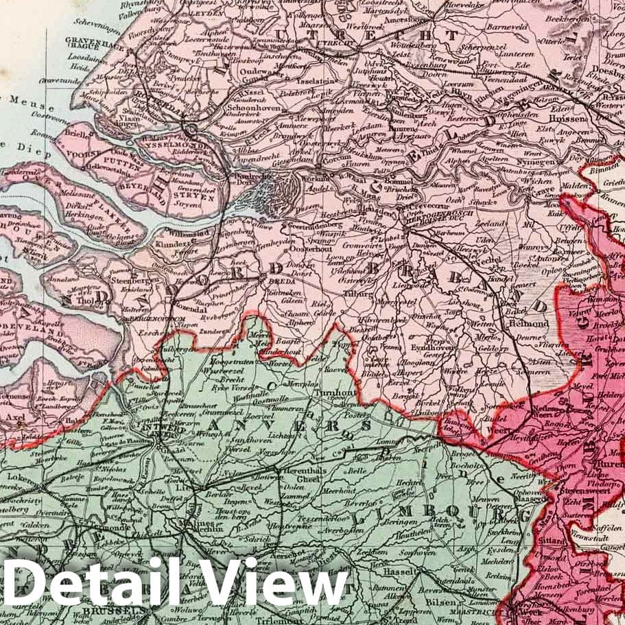Netherlands and Belgium - Geologic Map, 1865 - Historical Map Print