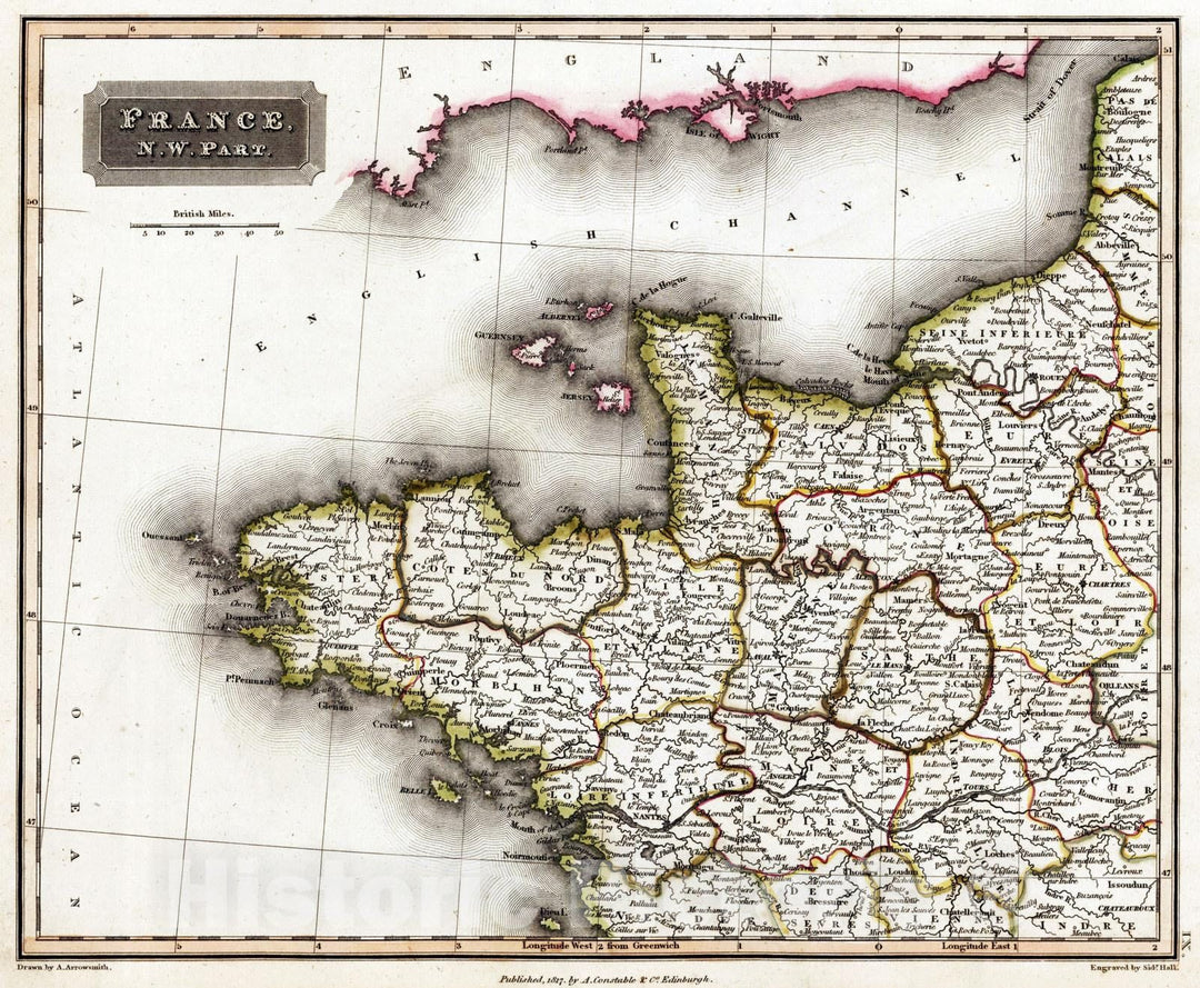 Historic Map : 1817 France, North West Part - Vintage Wall Art