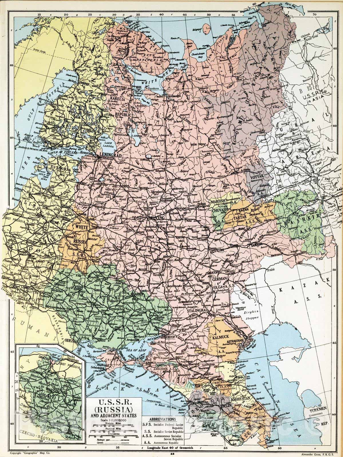 Historic Map : 1935 U.S.S.R. (Russia) and Adjacent States - Vintage Wall Art