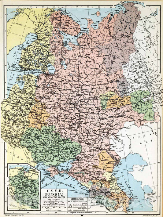 Historic Map : 1935 U.S.S.R. (Russia) and Adjacent States - Vintage Wall Art
