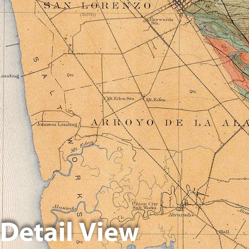 Haywards Quadrangle, San Francisco Bay Area - Geology, 1913 - Historical Map Print
