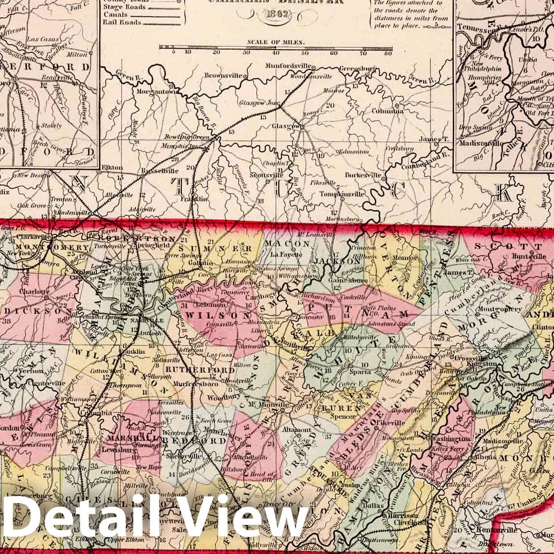 Tennessee Road Map 1862 - Historical Map Print