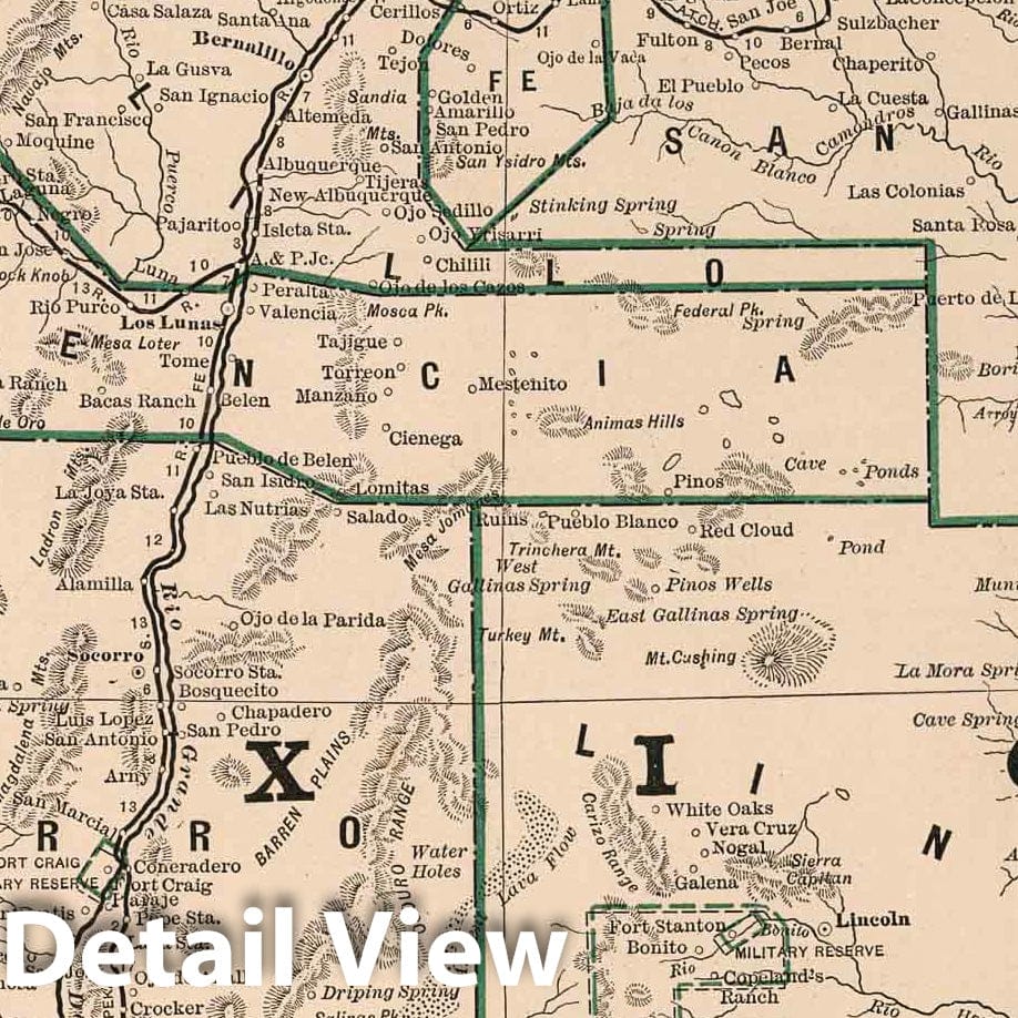 New Mexico, 1883 - Cram's Family Atlas Historical Map Print