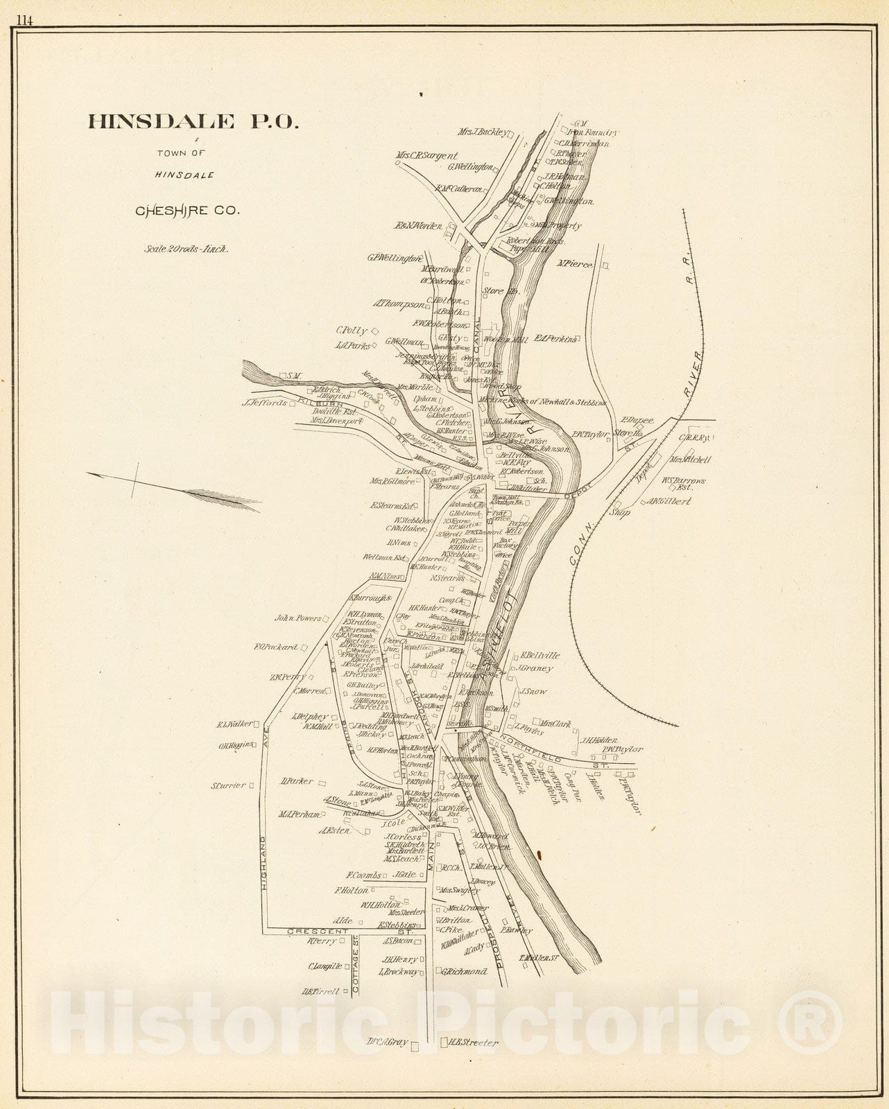 Historic Map : 1892 Hinsdale P.O. - Vintage Wall Art