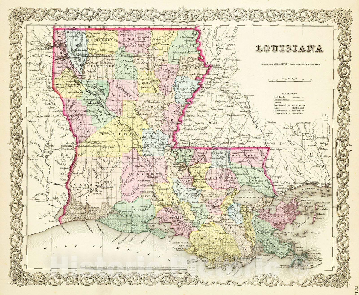 Historic Map : 1856 Louisiana. - Vintage Wall Art
