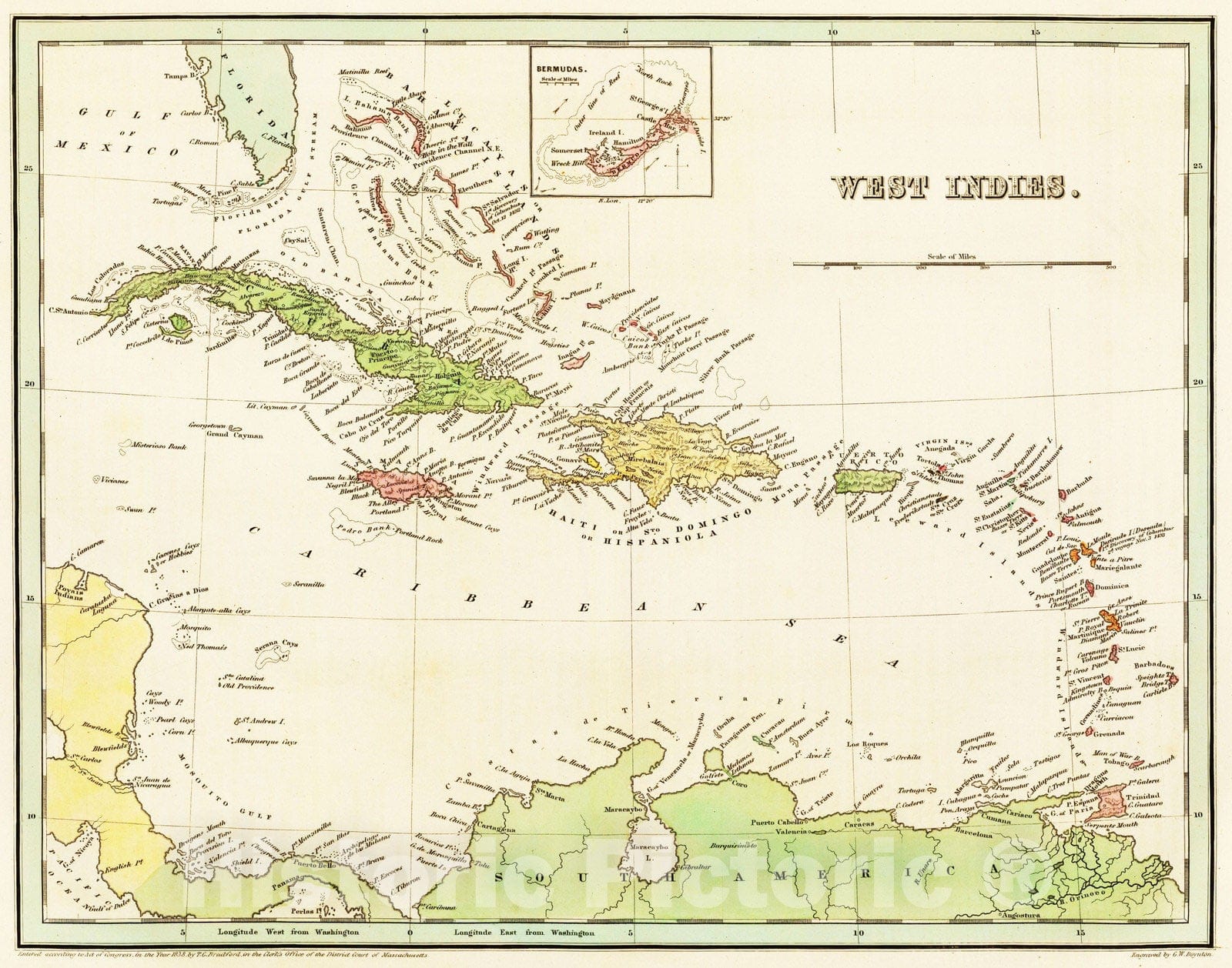 Historic Map : National Atlas - 1838 West Indies. - Vintage Wall Art