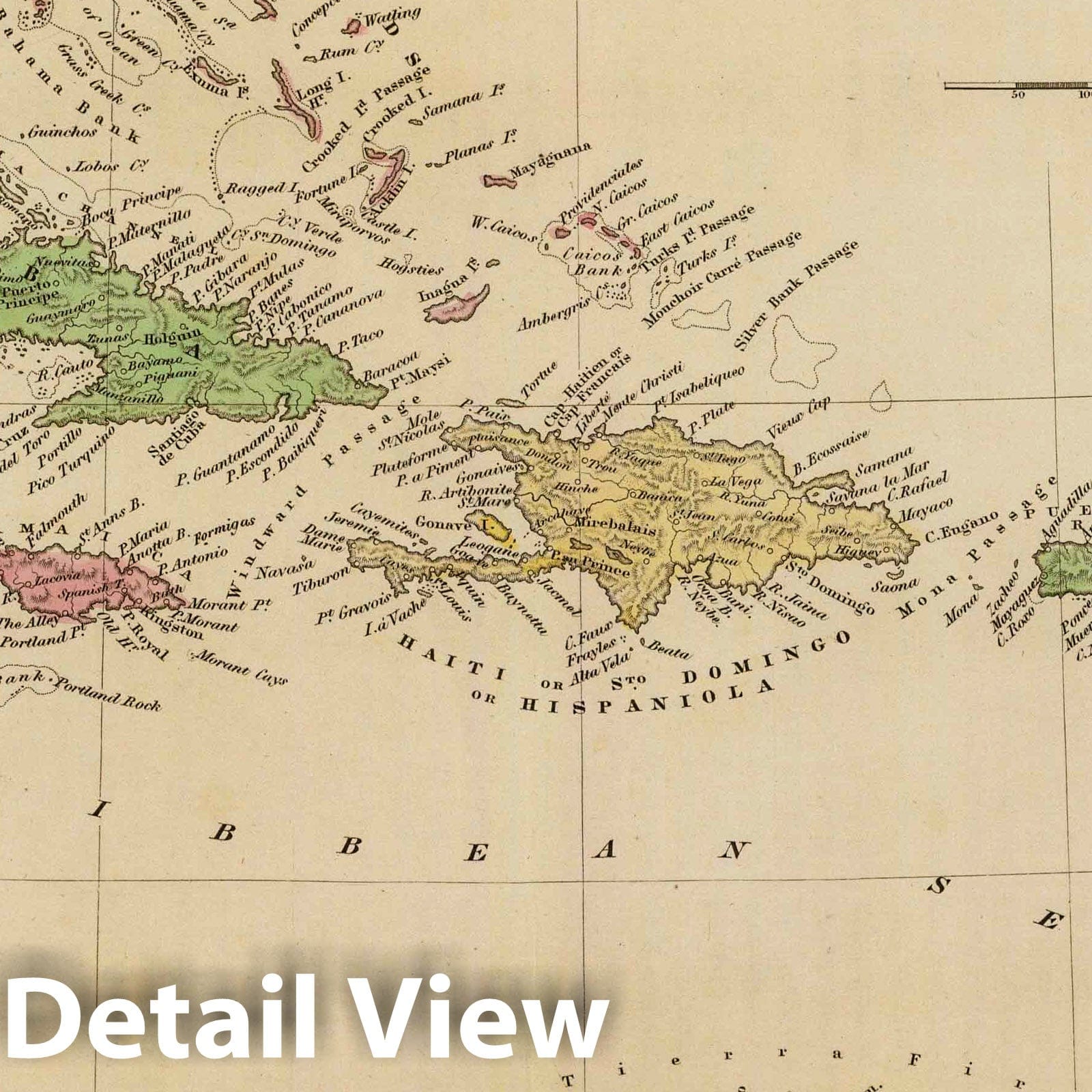 West Indies, 1838 - Historical Map Print from Bradford's Atlas