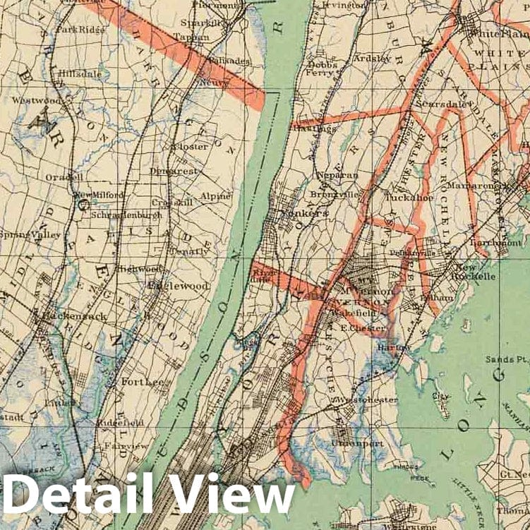 Westchester County and Surroundings, New York - Railroad Map, 1893