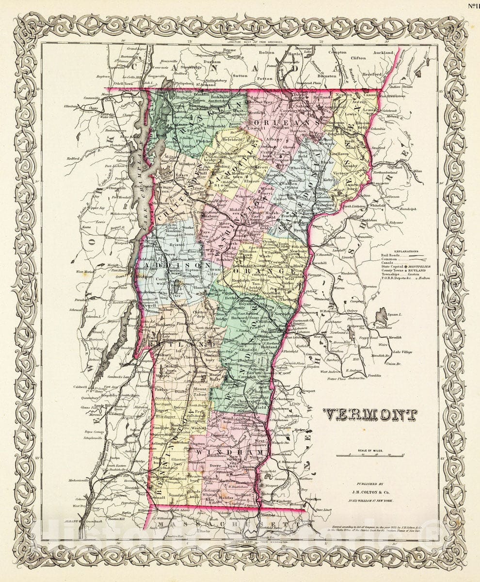 Historic Map : 1856 Vermont. - Vintage Wall Art