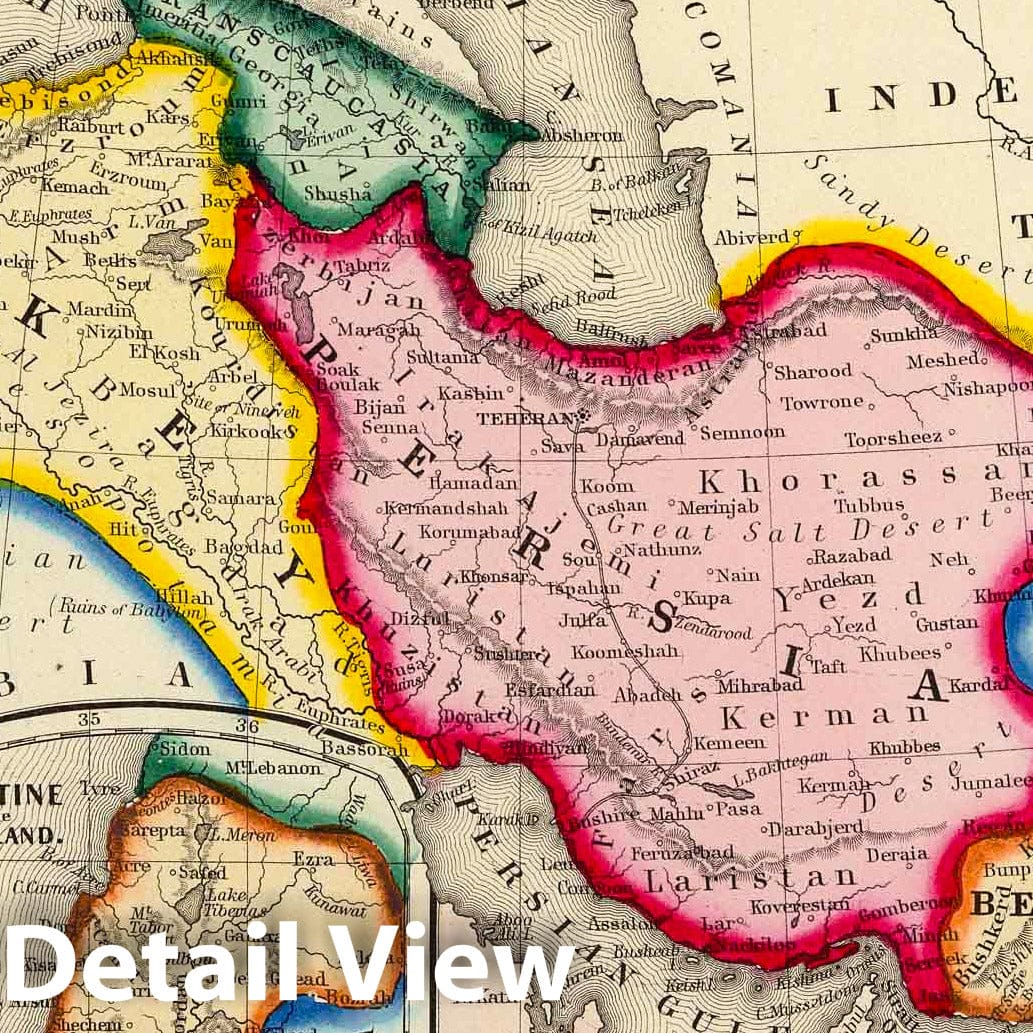 Persia, Turkey in Asia, Afghanistan, Balochistan with Palestine, 1860 - Historical Map Print