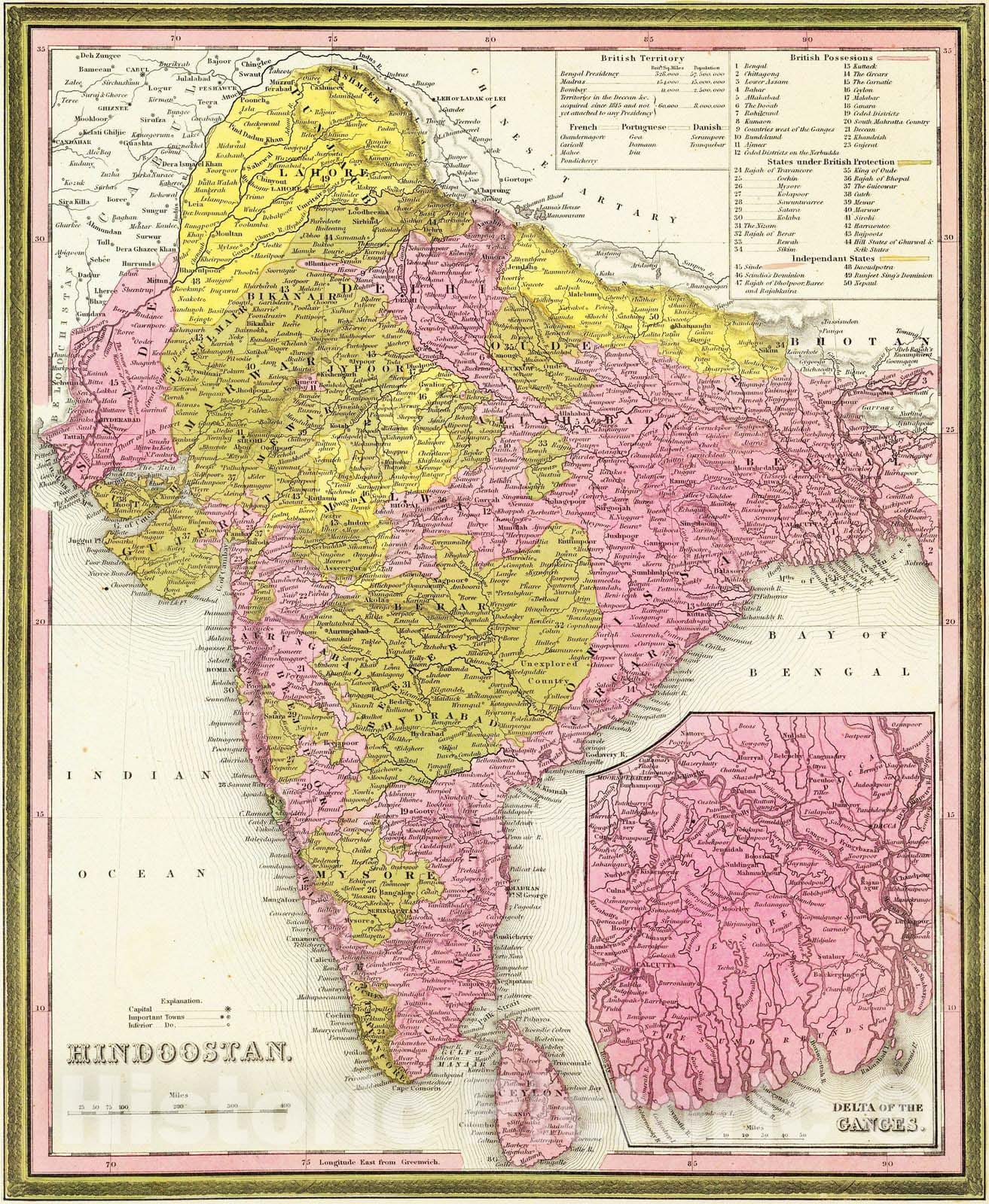 Historic Map : 1846 Hindoostan : Vintage Wall Art