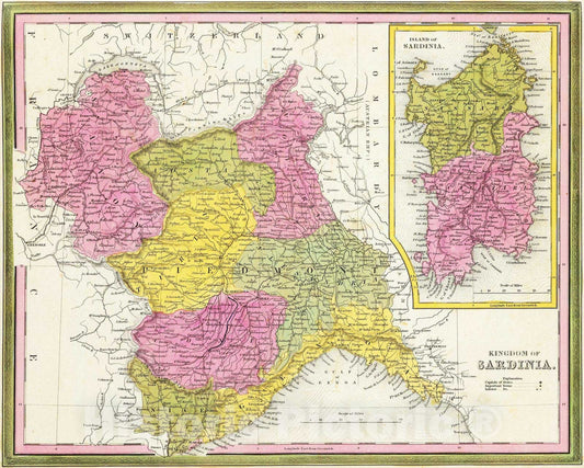 Historic Map : 1846 Kingdom of Sardinia. - Vintage Wall Art