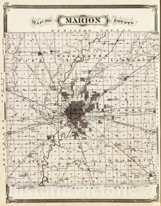Historic Map : 1876 Map of Marion County. v1 - Vintage Wall Art