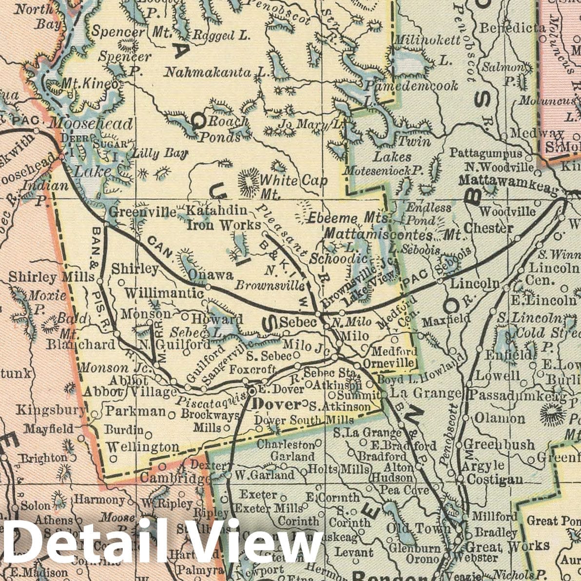 Maine - Railroad Map, 1891 - Historical Map Print