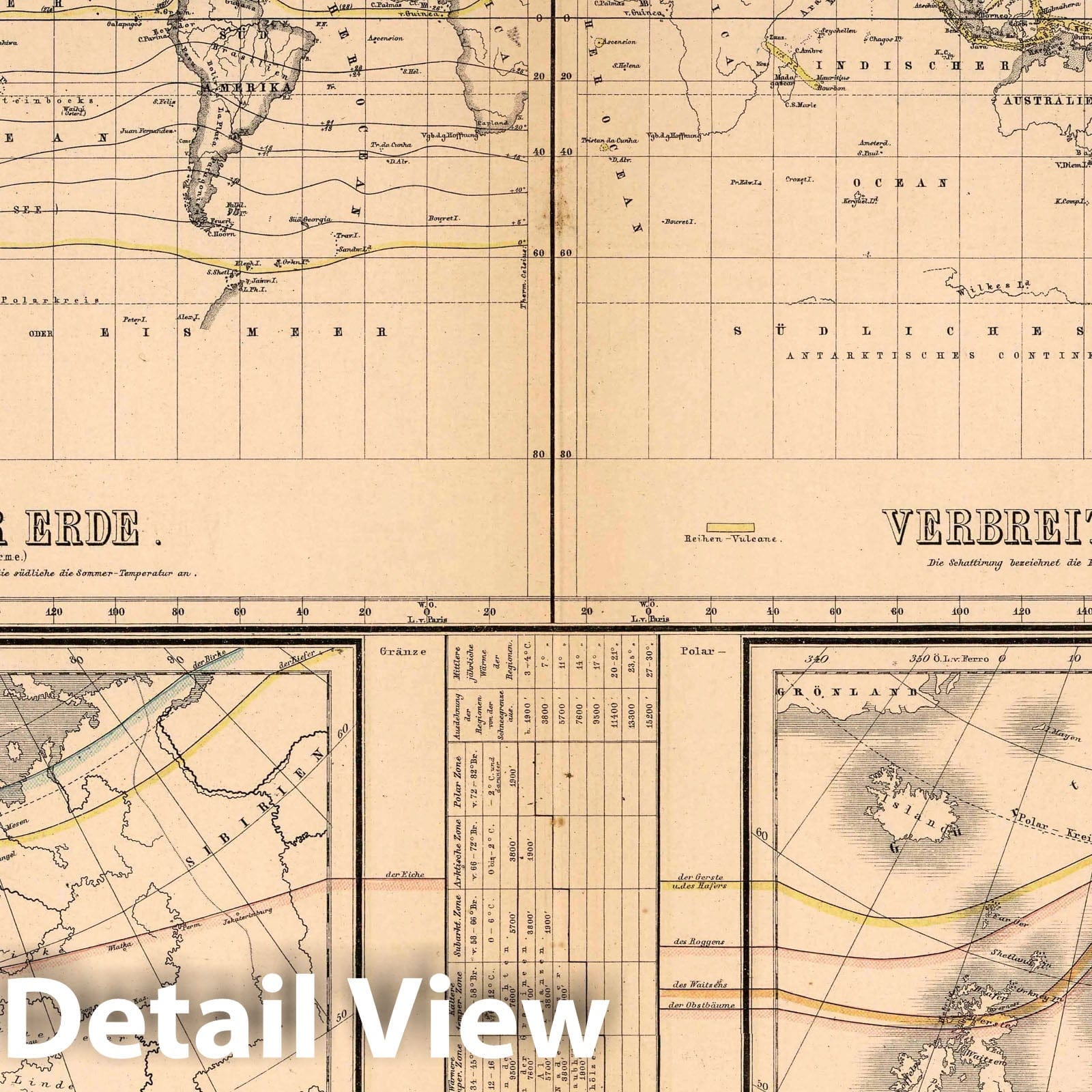 Isotherms of the Earth, Volcanos, and European Vegetation - 1886 Geologic Map