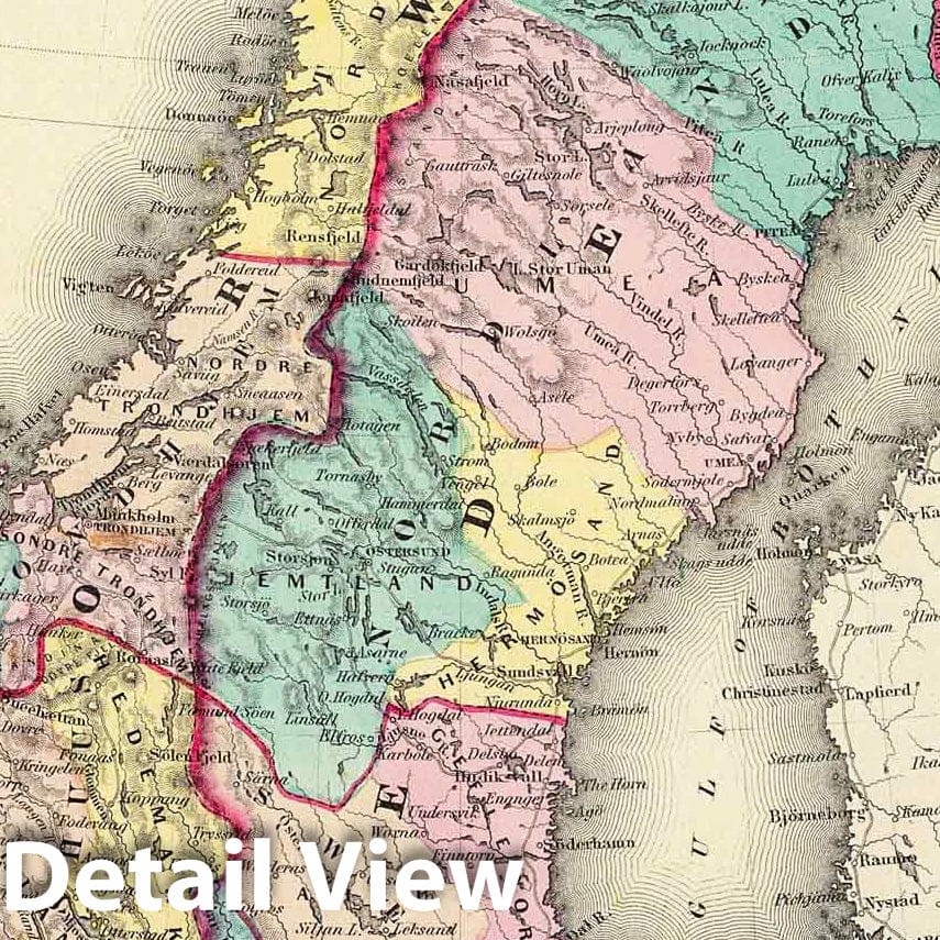 Sweden and Norway - Physical Map, 1856 - Historical Map Print