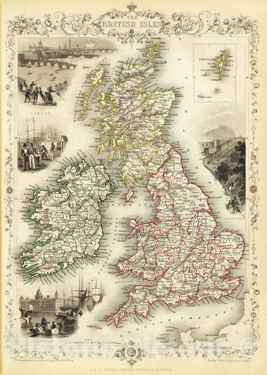 Historic Map : 1851 The British Isles. (with) inset map of the Shetland Islands. - Vintage Wall Art