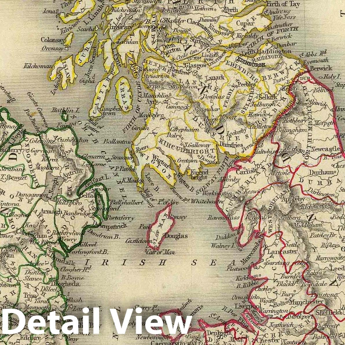 British Isles with Shetland Islands, 1851 - Historical Map Print