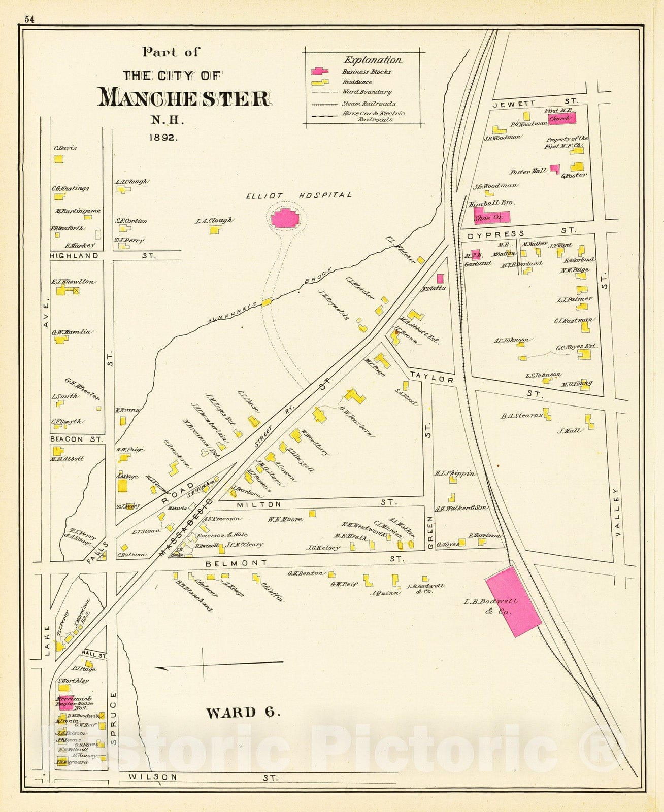 Historic Map : 1892 Manchester, N.H, Ward 6. v1 - Vintage Wall Art