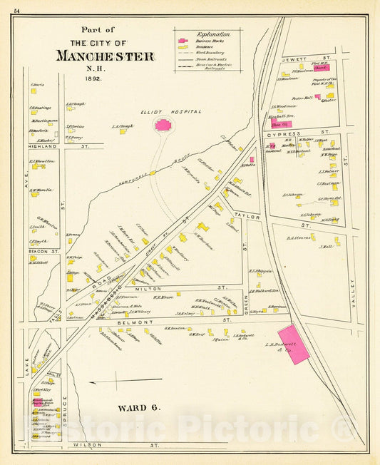 Historic Map : 1892 Manchester, N.H, Ward 6. v1 - Vintage Wall Art