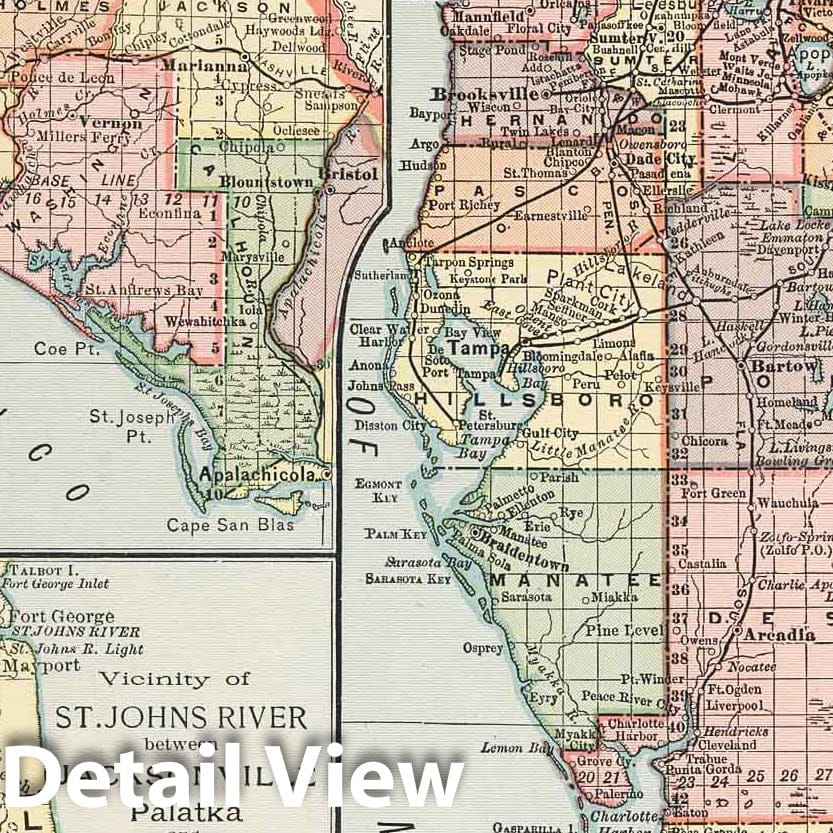 Florida - Railroad Map, 1891 - Historical Map Print