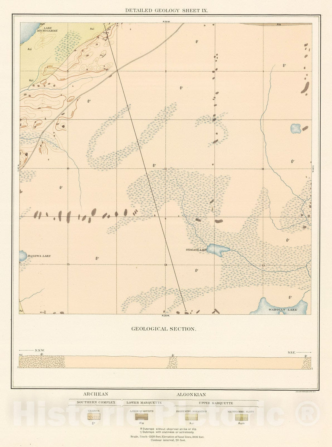 Historic Map : Geologic Atlas - 1896 Detailed Geology Sheet IX - Vintage Wall Art