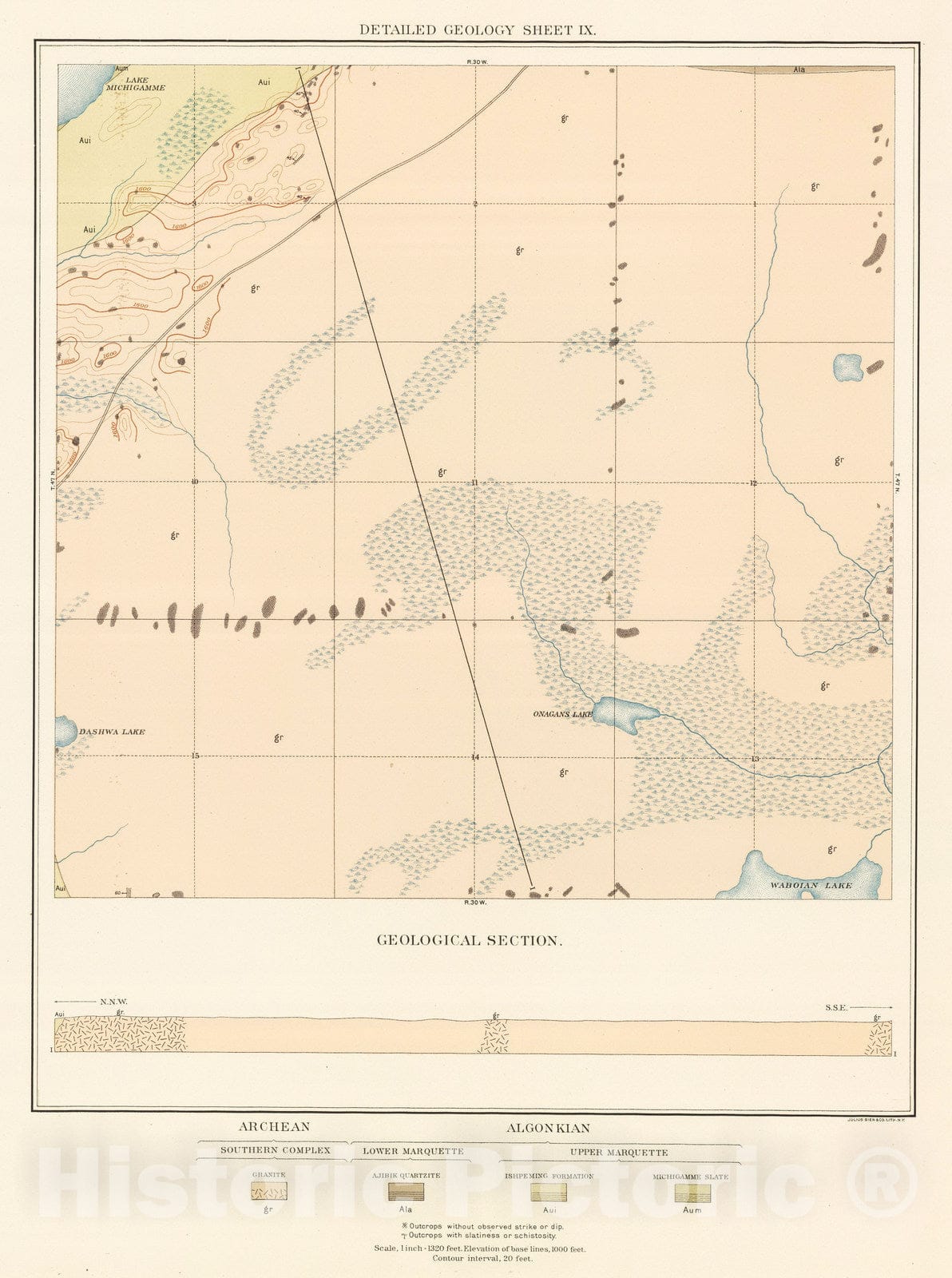 Historic Map : Geologic Atlas - 1896 Detailed Geology Sheet IX - Vintage Wall Art