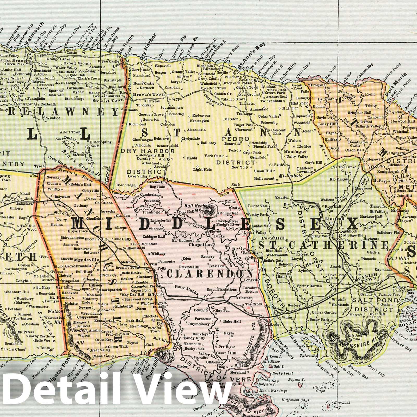 Jamaica - Road Map, 1901 - Historical Map Print
