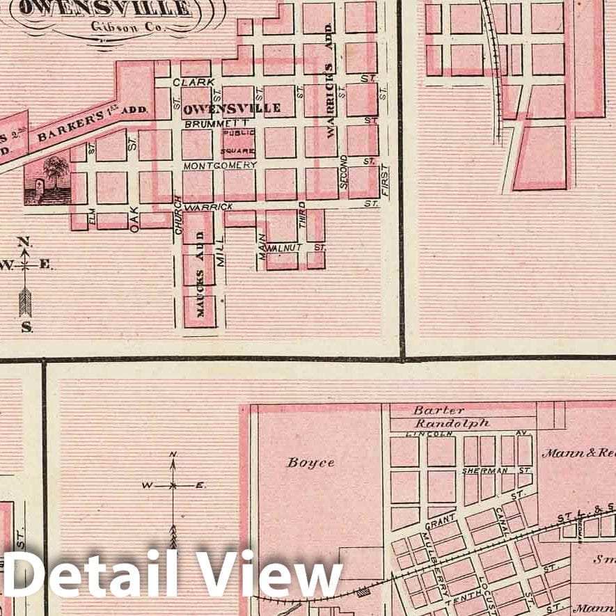 Mount Vernon and New Harmony, Indiana 1876 Historical Atlas Map