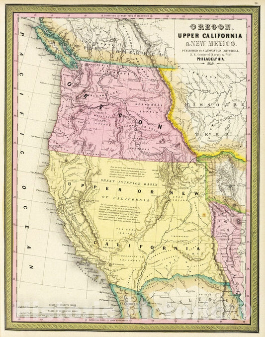 Historic Map : 1849 Oregon, Upper California & New Mexico. - Vintage Wall Art