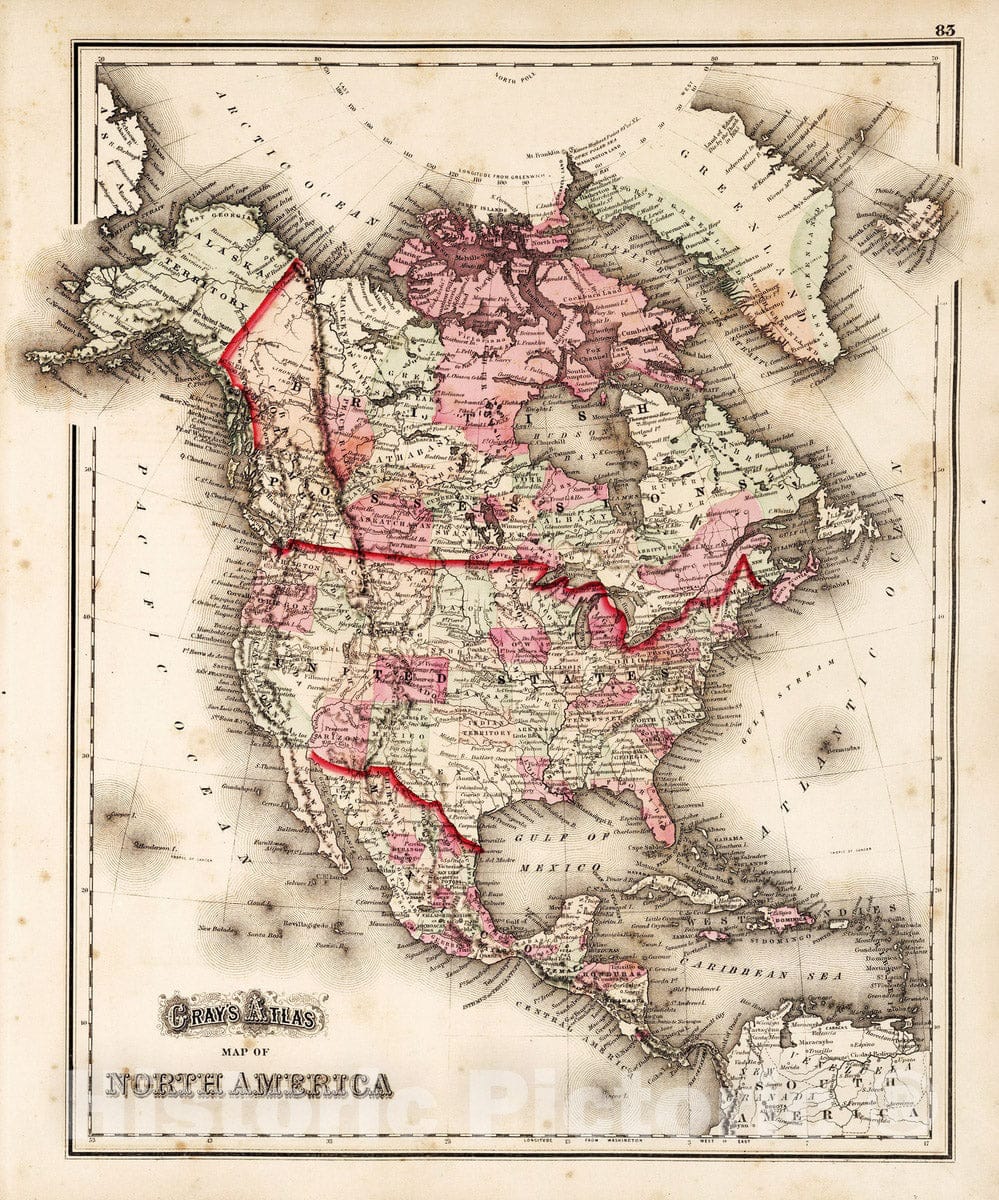 Historic Map : 1873 North America. v2 - Vintage Wall Art