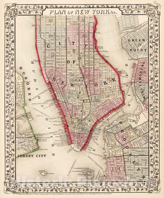 Historic Map : 1868 Plan of New York &c. - Vintage Wall Art