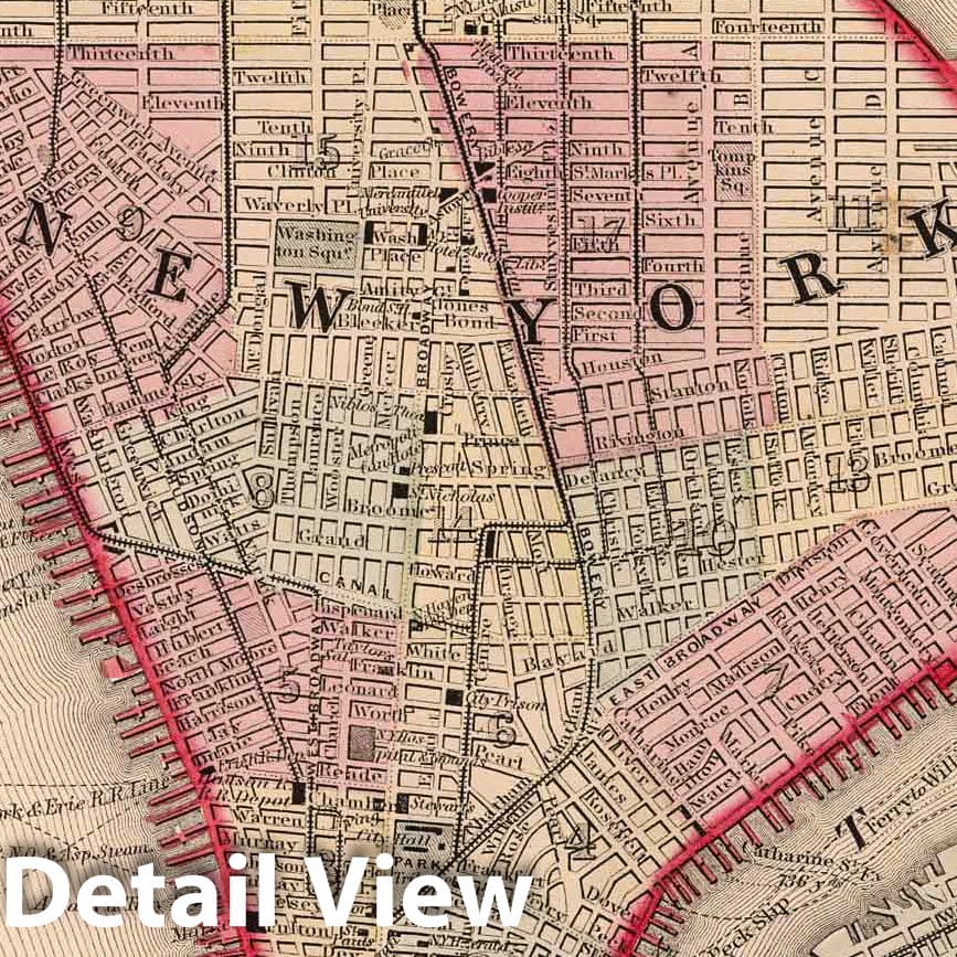 New York City Plan - Railroad Map, 1868 - Historical Map Print