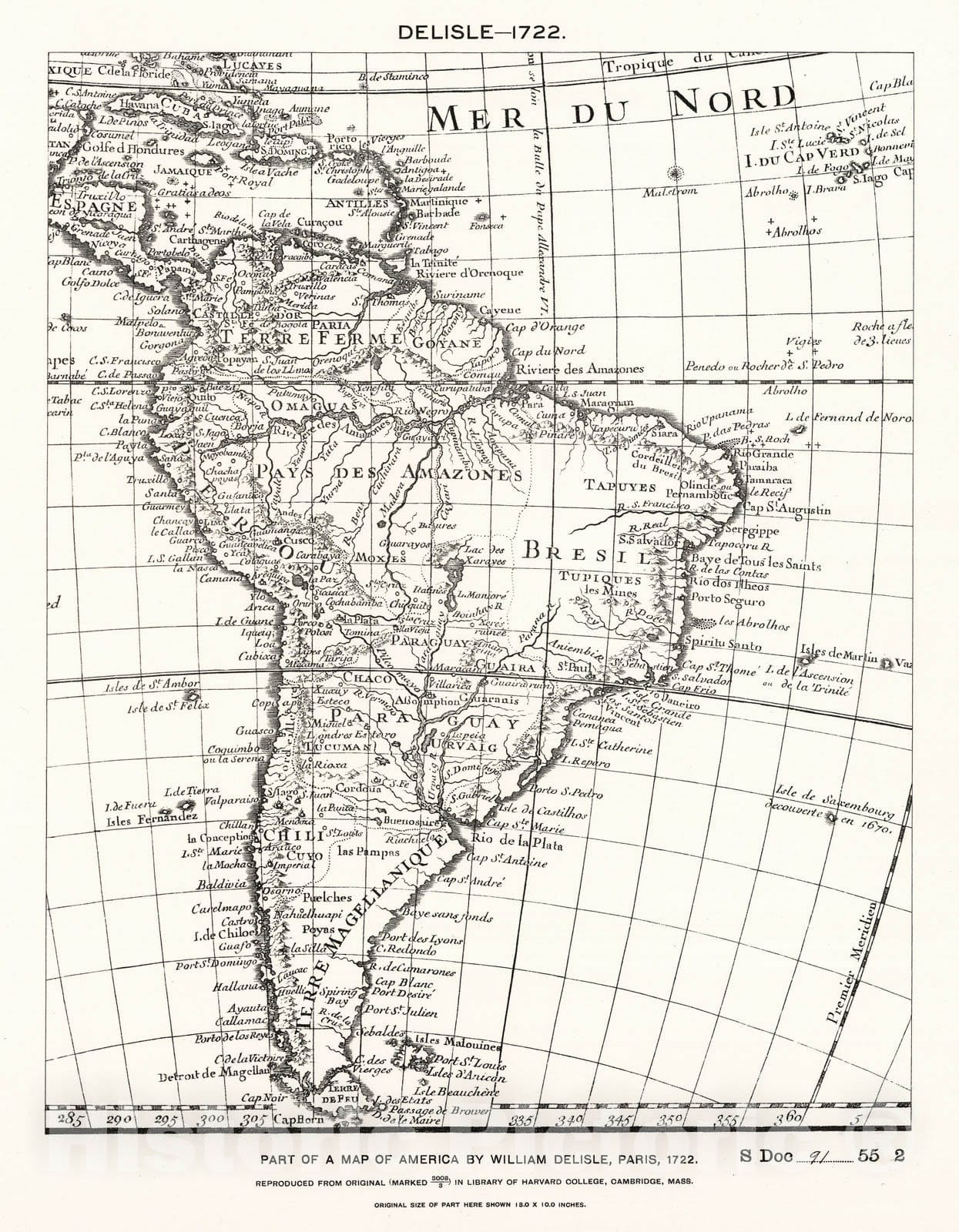 Historic Map : National Atlas - 1722 Facsimile Part of America by Delisle. - Vintage Wall Art