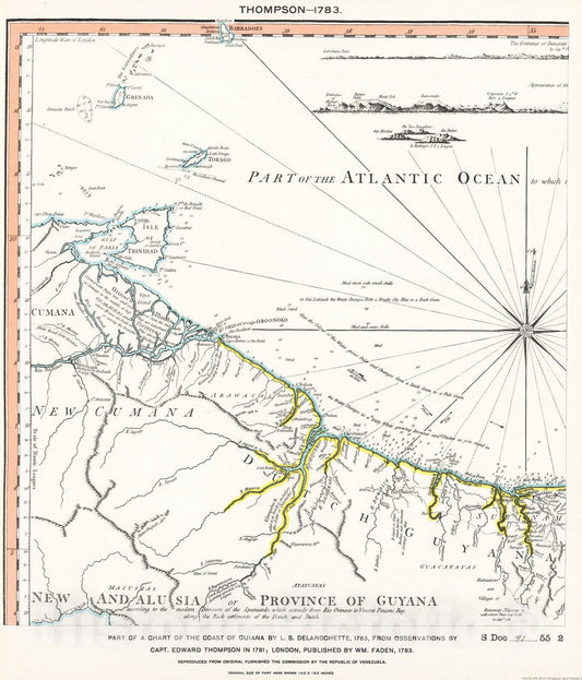 Guiana Coast - Orinoco-Essequibo Region, 1783 - Historical Map Print