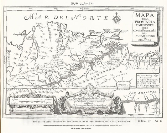 Jesuit Missions of New Granada - Route Map, 1741 - Historical Map Print