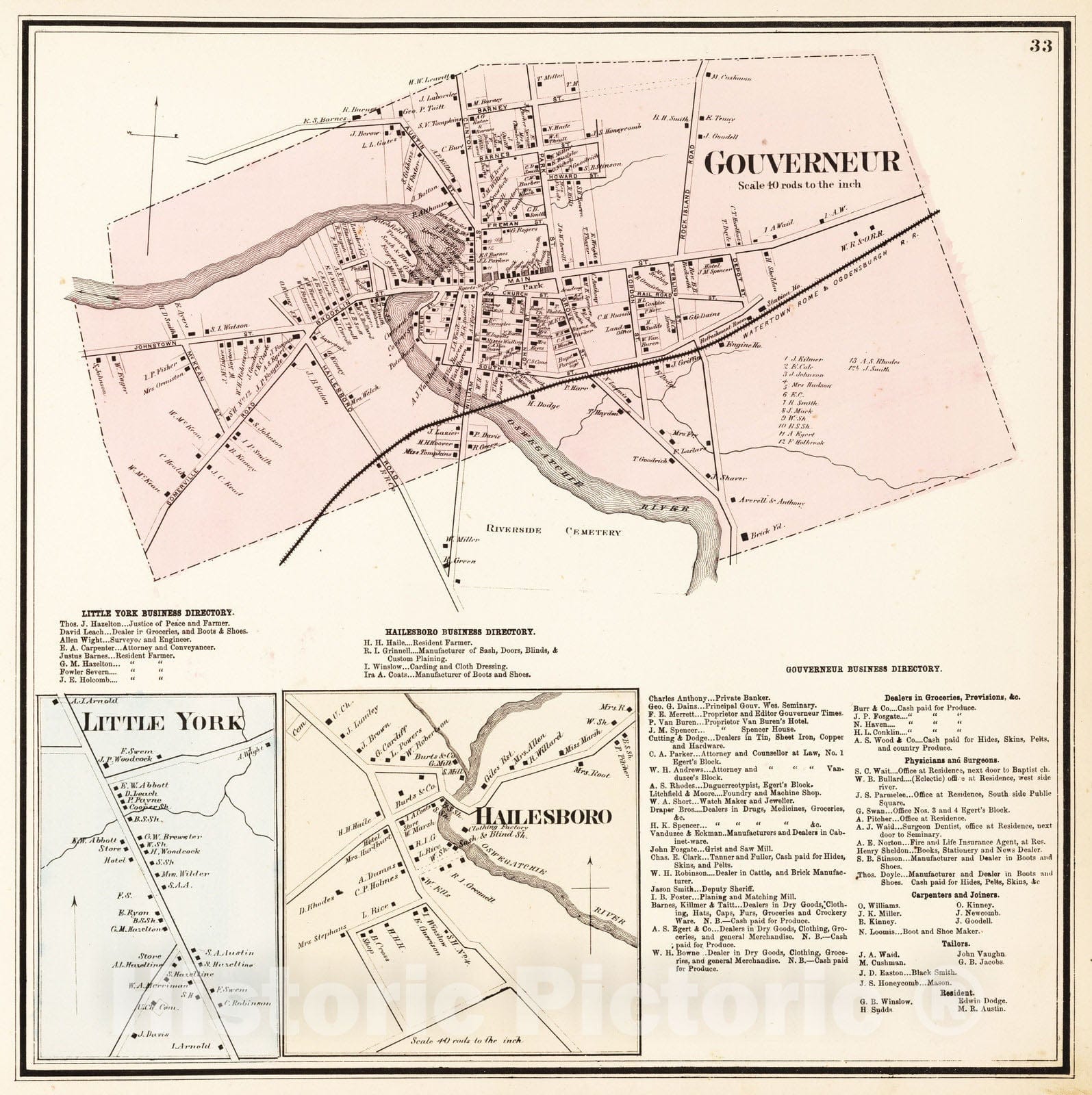Historic Map : 1865 Gouverneur. Little York. Hailesboro, Saint Lawrence County, New York. - Vintage Wall Art